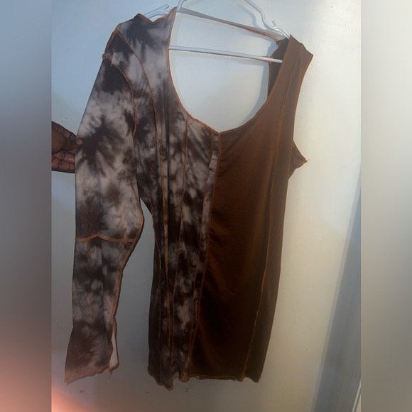 Fashion Nova Stitch one shoulder  Dress Tie Die Brown/Combo - Picture 3 of 8